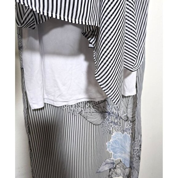 Vince Camuto Maxi Dress Medium Striped Floral Sundress Side Slit Artsy Classic - Picture 14 of 15